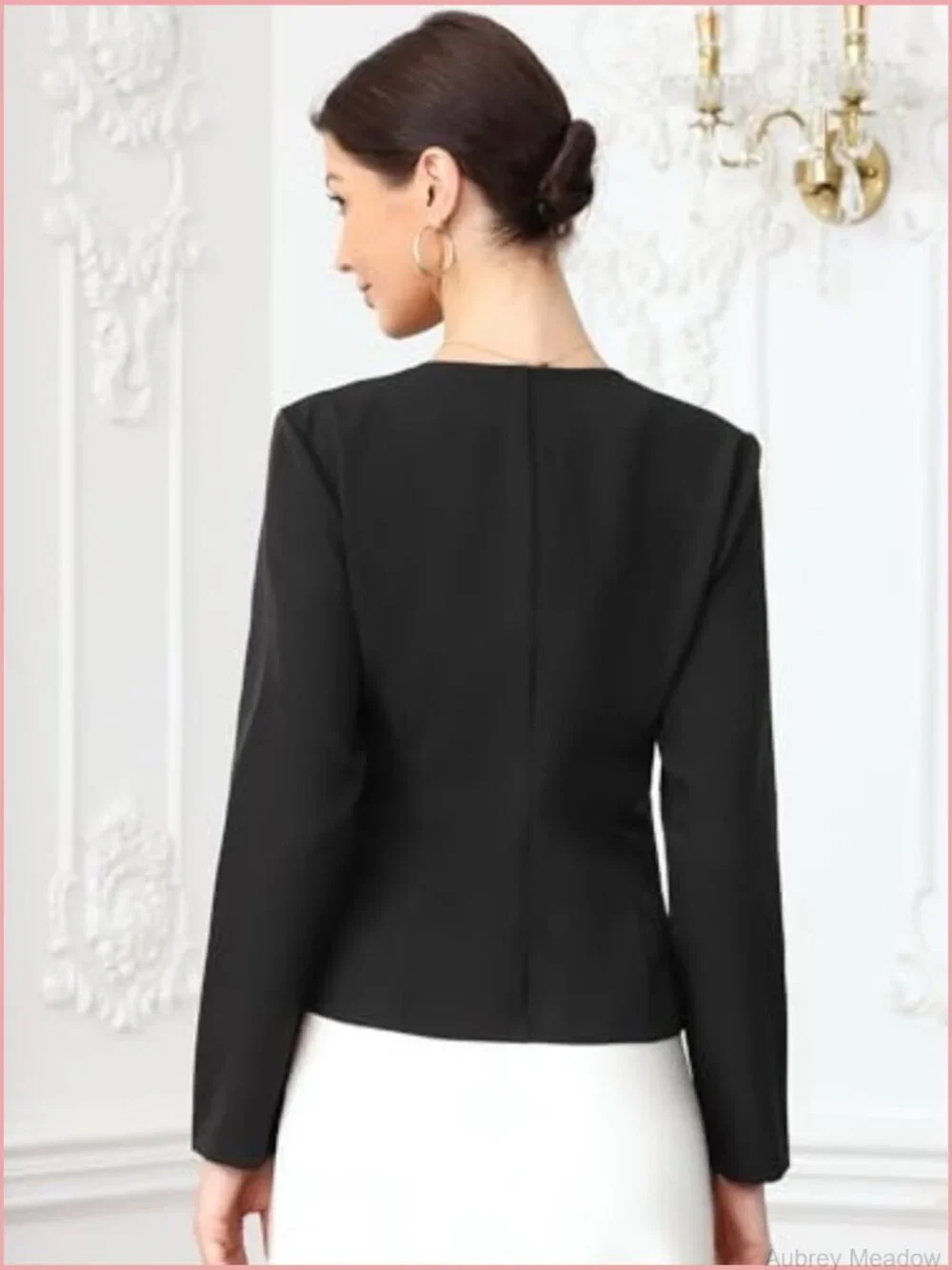 Collarless Blazer Jacket Business Casual Fitted Long Sleeve Button Down Work